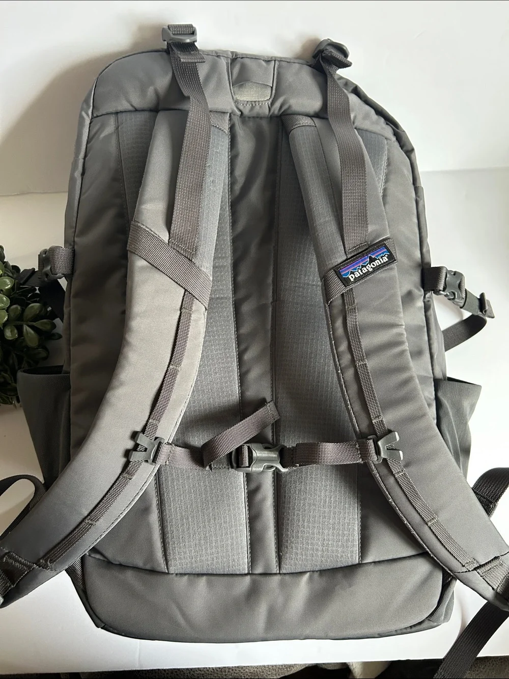 Patagonia Gray Backpack with Yellow Bungee Accents